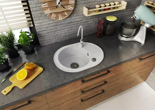 Zdjęcie produktu Zlewozmywak granitowy zlew kuchenny jednokomorowy z ociekaczem CAME biały 60 x 47 cm 5