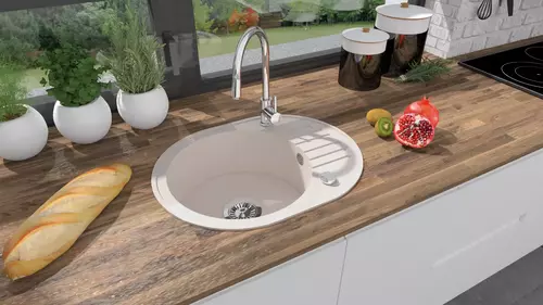 Zdjęcie produktu Zlewozmywak granitowy zlew kuchenny jednokomorowy z ociekaczem CAME beżowy 60 x 47 cm 4