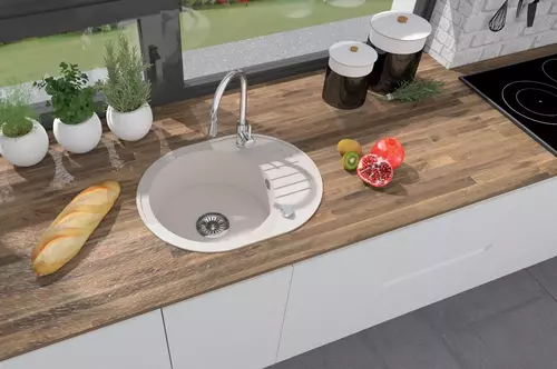 Zdjęcie produktu Zlewozmywak granitowy zlew kuchenny jednokomorowy z ociekaczem CAME beżowy 60 x 47 cm 5