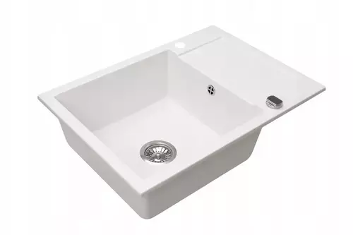 Zdjęcie produktu Zlewozmywak granitowy zlew kuchenny jednokomorowy z ociekaczem CORDEO 70 biały 70 x 50 cm 2