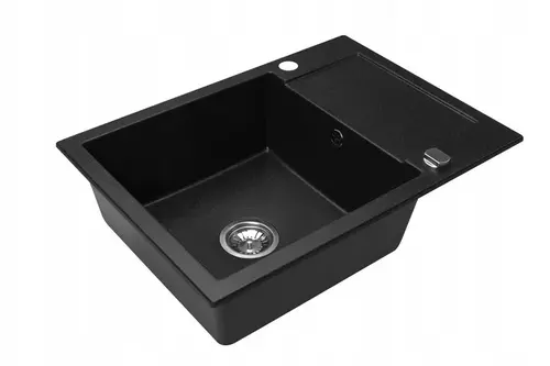 Zdjęcie produktu Zlewozmywak granitowy zlew kuchenny jednokomorowy z ociekaczem CORDEO 70 czarny metalik 70 x 50 cm 5