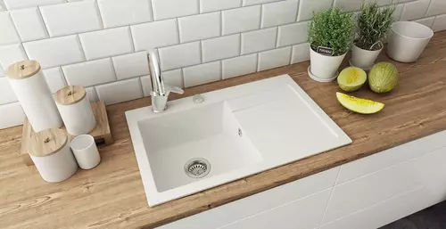 Zdjęcie produktu Zlewozmywak granitowy zlew kuchenny jednokomorowy z ociekaczem MINGUS 80L biały 79,5 x 50,5 cm  8