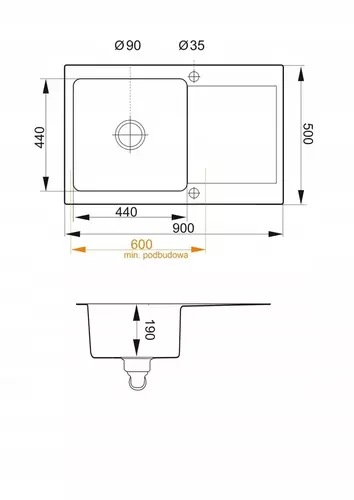 Zdjęcie produktu Zlewozmywak granitowy zlew jednokomorowy z ociekaczem Cordeo XL czarny metalik 90 x 50 cm 6