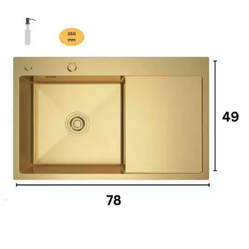 Zdjęcie produktu Zlewozmywak stalowy IRMA GOLD 78 x 49 cm złoty gold ZESTAW + dozownik + ociekarka 5