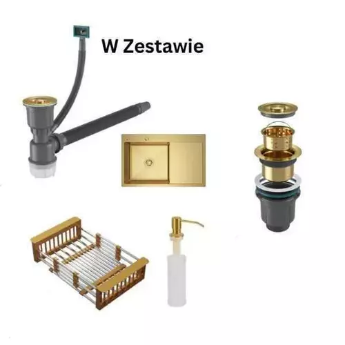 Zdjęcie produktu Zlewozmywak stalowy IRMA GOLD 78 x 49 cm złoty gold ZESTAW + dozownik + ociekarka 10
