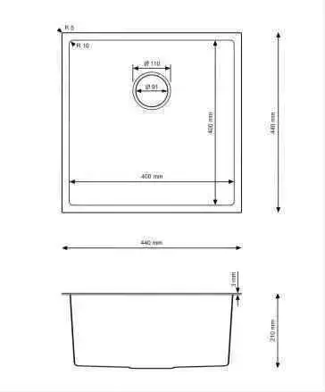 Zdjęcie produktu Zlewozmywak stalowy jednokomorowy podwieszany Rita inox 44x44 cm 9