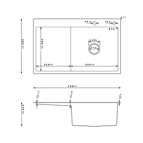 Zdjęcie produktu Zlewozmywak stalowy IRMA inox 78 x 49 cm ZESTAW + dozownik + ociekarka 2
