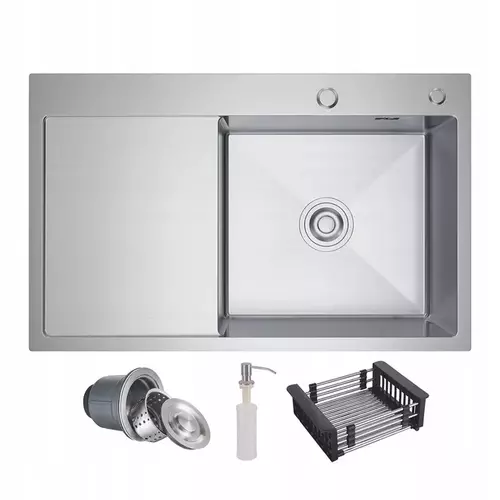 Zdjęcie produktu Zlewozmywak stalowy IRMA inox 78 x 49 cm ZESTAW + dozownik + ociekarka 3