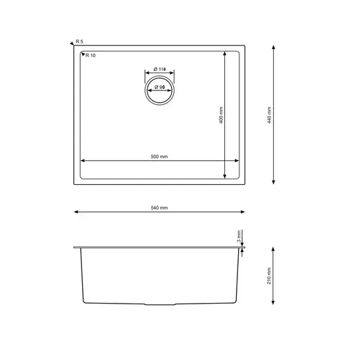 Zdjęcie produktu Zlewozmywak stalowy Ohio inox podwieszany jednokomorowy 54 x 44 cm 3