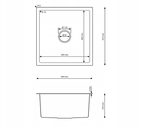 Zdjęcie produktu Zlewozmywak stalowy Vivi inox podwieszany jednokomorowy 47 x 45 cm 9