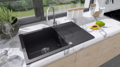 Zdjęcie produktu Zlewozmywak granitowy zlew kuchenny jednokomorowy ALKOR CC czarny nakrapiany 78 x 50 cm 5