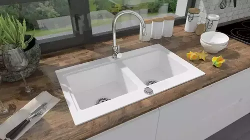 Zdjęcie produktu Zlewozmywak granitowy zlew dwukomorowy NUBIRU 20 biały 79,5 x 45,5 cm 5