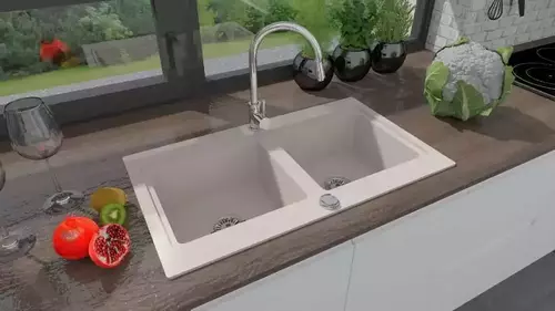 Zdjęcie produktu Zlewozmywak granitowy zlew dwukomorowy NUBIRU 20 beżowy 79,5 x 45,5 cm 5