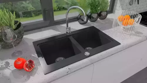 Zdjęcie produktu Zlewozmywak granitowy zlew dwukomorowy NUBIRU 20 czarny nakrapiany 79,5 x 45,5 cm 5
