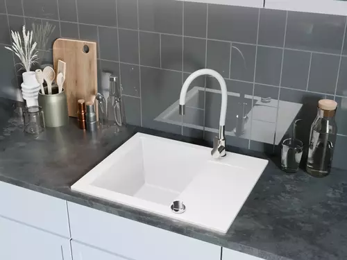 Zdjęcie produktu Zlewozmywak granitowy zlew jednokomorowy z ociekaczem ESTEIN 59 biały 59 x 50 cm 5