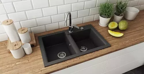 Zdjęcie produktu Zlewozmywak granitowy zlew dwukomorowy ESTEIN 2K czarny nakrapiany 78 x 50 cm 5