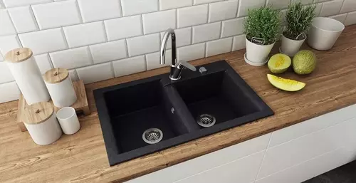 Zdjęcie produktu Zlewozmywak granitowy zlew dwukomorowy ESTEIN 2K czarny metalik 78 x 50 cm 5