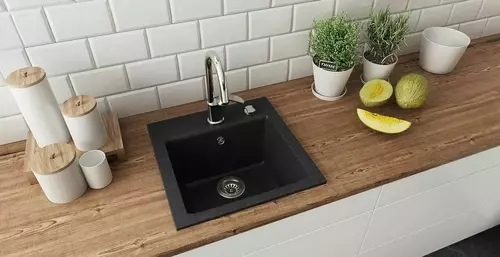 Zdjęcie produktu Zlewozmywak granitowy zlew jednokomorowy ESTEIN 1K czarny nakrapiany 50 x 50 cm 6