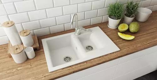 Zdjęcie produktu Zlewozmywak granitowy zlew kuchenny półtorakomorowy ESTEIN 1,5K biały 78 x 50 cm 5