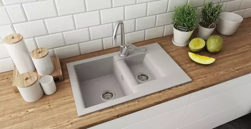 Zdjęcie produktu Zlewozmywak granitowy zlew kuchenny półtorakomorowy ESTEIN 1,5K szary 78 x 50 cm 5