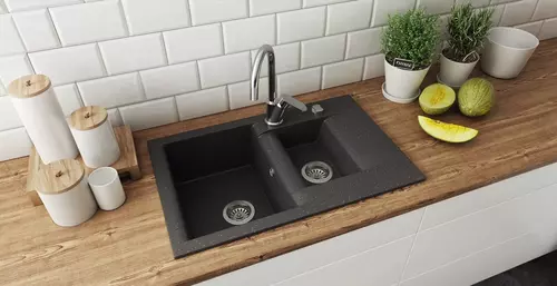 Zdjęcie produktu Zlewozmywak granitowy zlew kuchenny półtorakomorowy ESTEIN 1,5K czarny metalik 78 x 49 cm 8