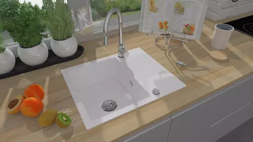 Zdjęcie produktu Zlewozmywak granitowy zlew kuchenny jednokomorowy z ociekaczem CORDEO 59 biały 59 x 50 cm 5