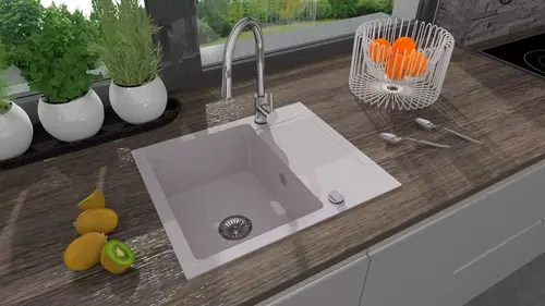 Zdjęcie produktu Zlewozmywak granitowy zlew kuchenny jednokomorowy z ociekaczem CORDEO 59 szary 59 x 50 cm 5