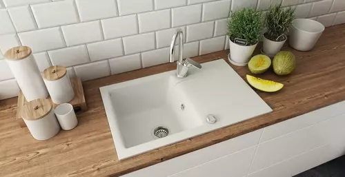 Zdjęcie produktu Zlewozmywak granitowy zlew kuchenny jednokomorowy z ociekaczem ESTEIN 1KO biały 78 x 50 cm 5