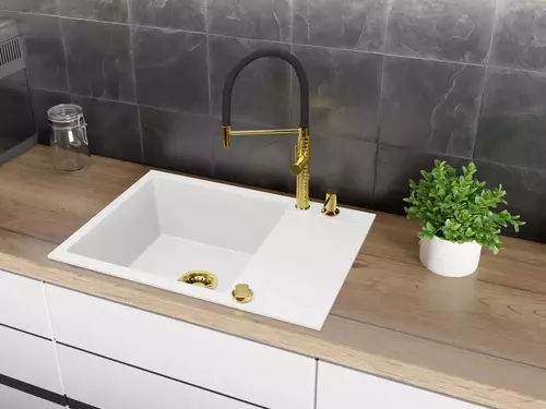 Zdjęcie produktu Zlewozmywak granitowy zlew kuchenny jednokomorowy z ociekaczem CORDEO 70 biały 70 x 50 cm 10