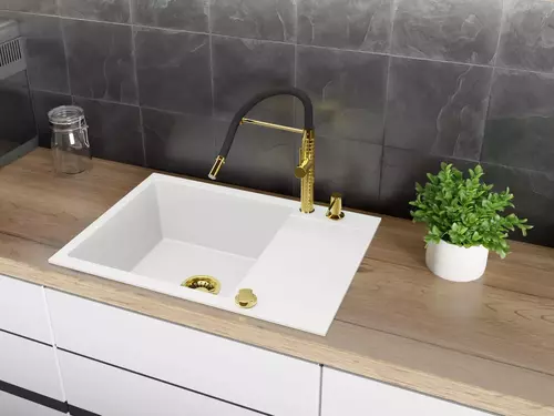 Zdjęcie produktu Zlewozmywak granitowy zlew kuchenny jednokomorowy z ociekaczem CORDEO 70 biały 70 x 50 cm 9
