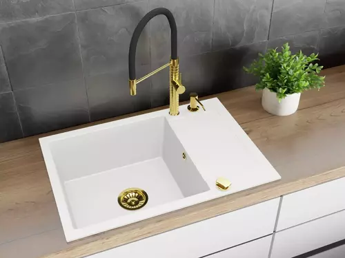 Zdjęcie produktu Zlewozmywak granitowy zlew kuchenny jednokomorowy z ociekaczem CORDEO 70 biały 70 x 50 cm 8