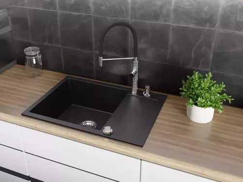 Zdjęcie produktu Zlewozmywak granitowy zlew kuchenny jednokomorowy z ociekaczem CORDEO 70 czarny metalik 70 x 50 cm 9