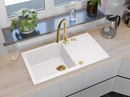 Zdjęcie produktu Zlewozmywak granitowy zlew jednokomorowy z ociekaczem Estein 86 biały 86 x 50 cm 9
