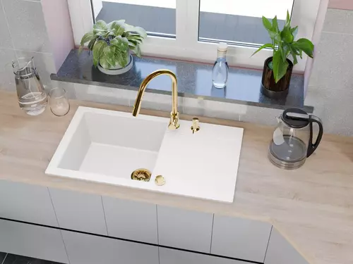 Zdjęcie produktu Zlewozmywak granitowy zlew jednokomorowy z ociekaczem Estein 86 biały 86 x 50 cm 11