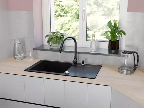 Zdjęcie produktu Zlewozmywak granitowy zlew jednokomorowy z ociekaczem Estein 86 czarny nakrapiany 86 x 50 cm 12