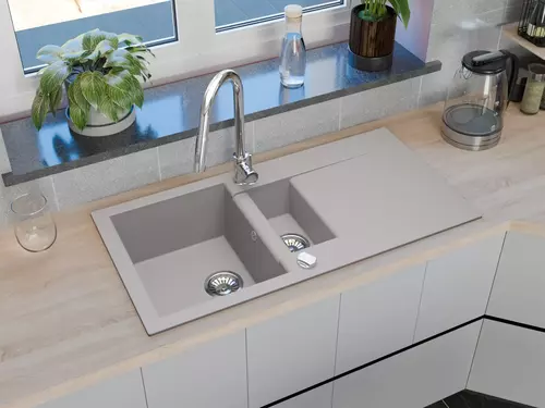 Zdjęcie produktu Zlewozmywak granitowy zlew półtorakomorowy ESTEIN 98 szary 98 x 50 cm 6