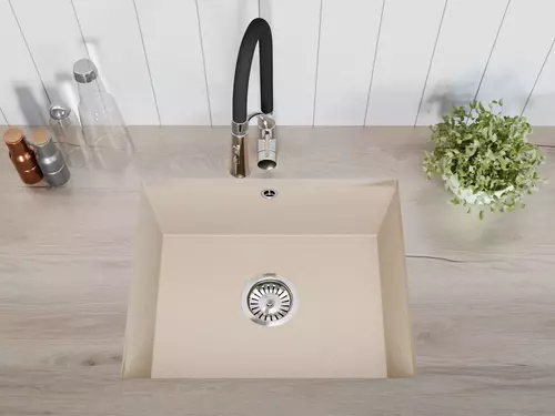 Zdjęcie produktu Zlewozmywak granitowy zlew kuchenny jednokomorowy podwieszany JUNIT 56 beżowy 55,3 x 45,5 cm 7