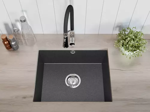 Zdjęcie produktu Zlewozmywak granitowy zlew kuchenny jednokomorowy podwieszany JUNIT 56 czarny nakrapiany 55,3 x 45,5 cm 8