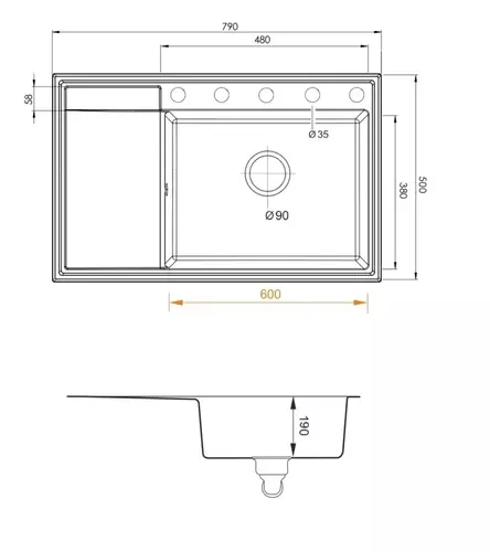 Zdjęcie produktu Zlewozmywak granitowy zlew kuchenny jednokomorowy z ociekaczem FELICJA 79L biały 79 x 50 cm 5