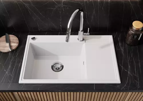 Zdjęcie produktu Zlewozmywak granitowy zlew kuchenny jednokomorowy z ociekaczem FELICJA 79L biały 79 x 50 cm 10