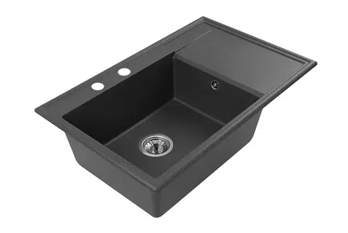 Zdjęcie produktu Zlewozmywak granitowy zlew kuchenny jednokomorowy z ociekaczem FELICJA 79L czarny metalik 79 x 50 cm 2