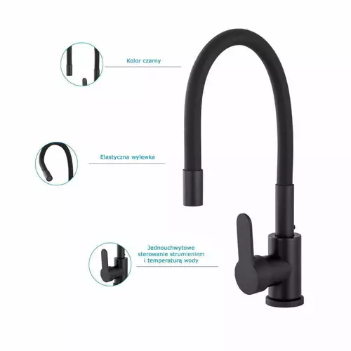 Zdjęcie produktu Bateria kuchenna zlewozmywakowa elastyczna giętka Flow Flex total black 2