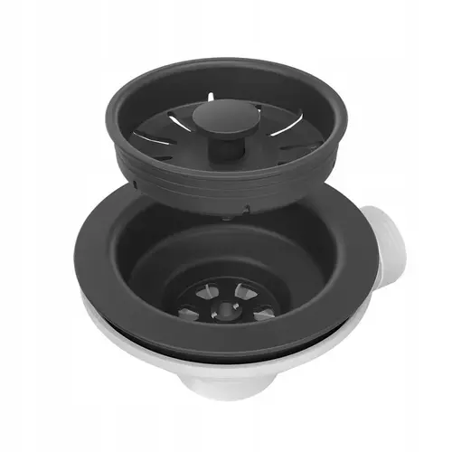 Zdjęcie produktu Syfon automatyczny przyścienny jednokomorowy do zlewu zlewozmywaka z okrągłym przelewem BLACK MAT z systemem CLICK CLACK 3